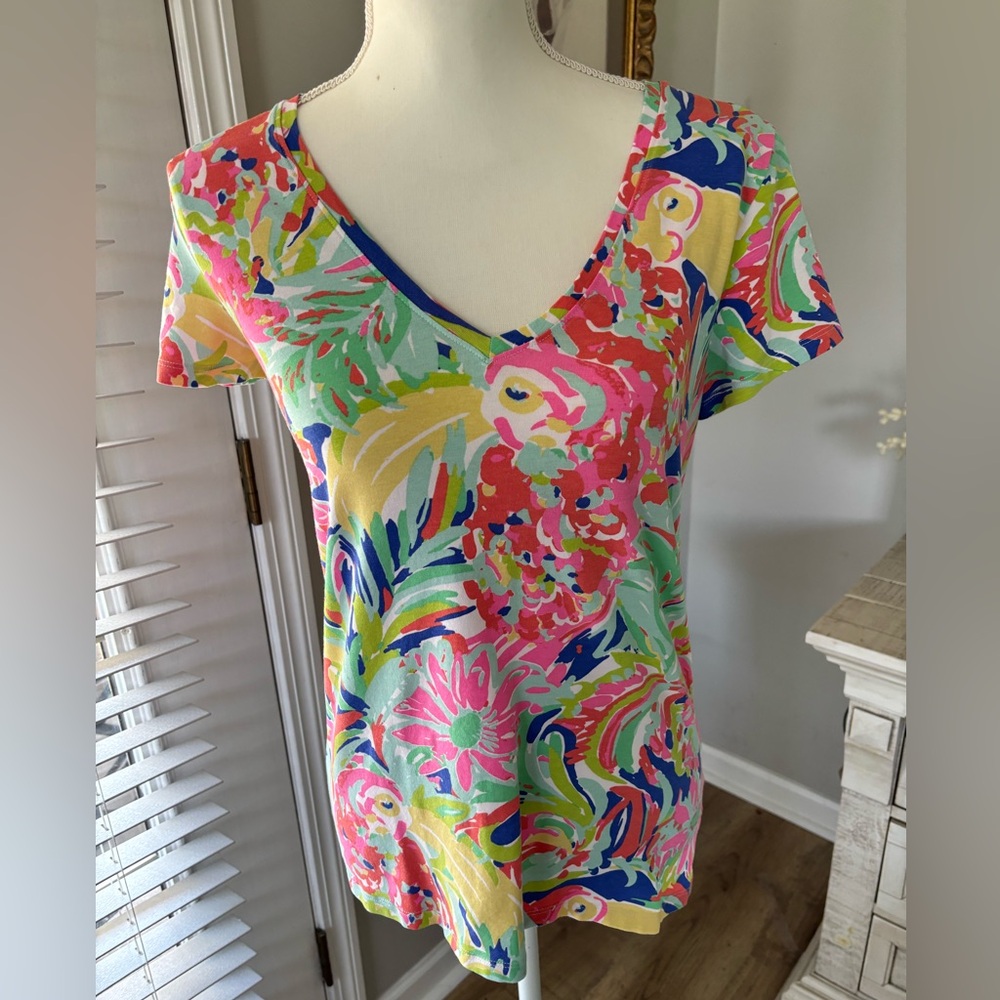 Lilly Pulitzer Michele tee shirt yellow Casa Banana tropical toucan size medium